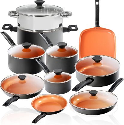 Picture of Pro Premier Pots and Pans Set Nonstick, 17 Pc Hard Anodized Kitchen Cookware Set, Ceramic Coated, Long Lasting Nonstick, Ultra Durable, Ergonomic Handles