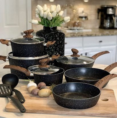 Picture of 12 Piece Cooking Pan Set, Granite Black Nonstick Pots and Pans Set