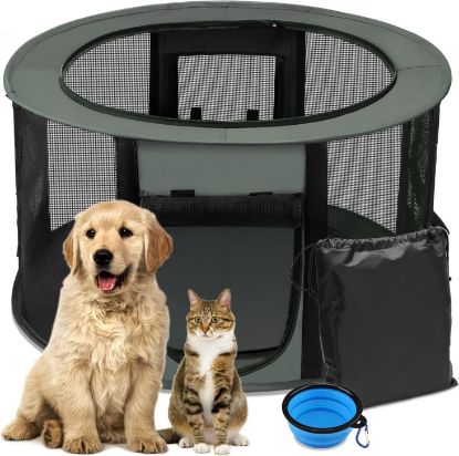 Picture of Puppy Playpen, (Ultra Sturdy) Dog Cat Playpen Indoor Outdoor Portable Kitten Cat Tent Crate Cage Pen for Small Dogs Pet Cats Outside (Small Size, Black)